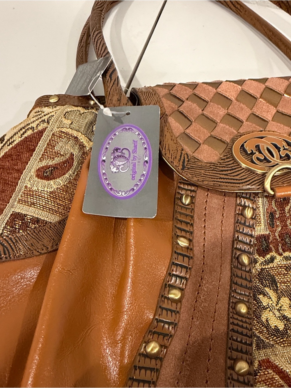 Sharif Brown and Gold Patchwork Leather Shoulder Bag - Picture 12 of 12